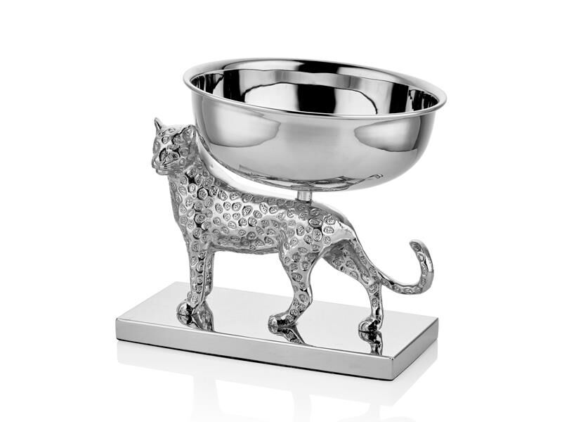 Jagger Parlak Gümüş Jaguar Figürlü Dekoratif Kase 26x18x19 Cm