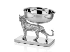 Jagger Parlak Gümüş Jaguar Figürlü Dekoratif Kase 26x18x19 Cm