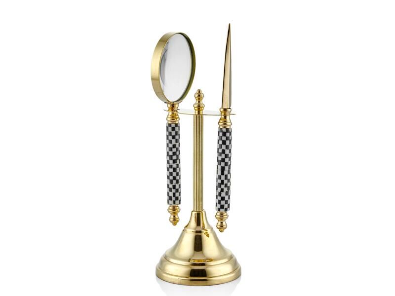 Magnifier Damalı Siyah Beyaz Mercek Ve Mektup Açacak Seti 8x8x24 Cm