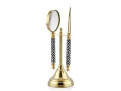 Magnifier Damalı Siyah Beyaz Mercek Ve Mektup Açacak Seti 8x8x24 Cm