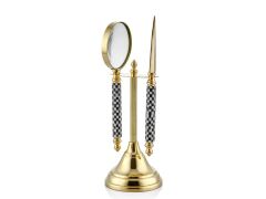 Magnifier Damalı Siyah Beyaz Mercek Ve Mektup Açacak Seti 8x8x24 Cm