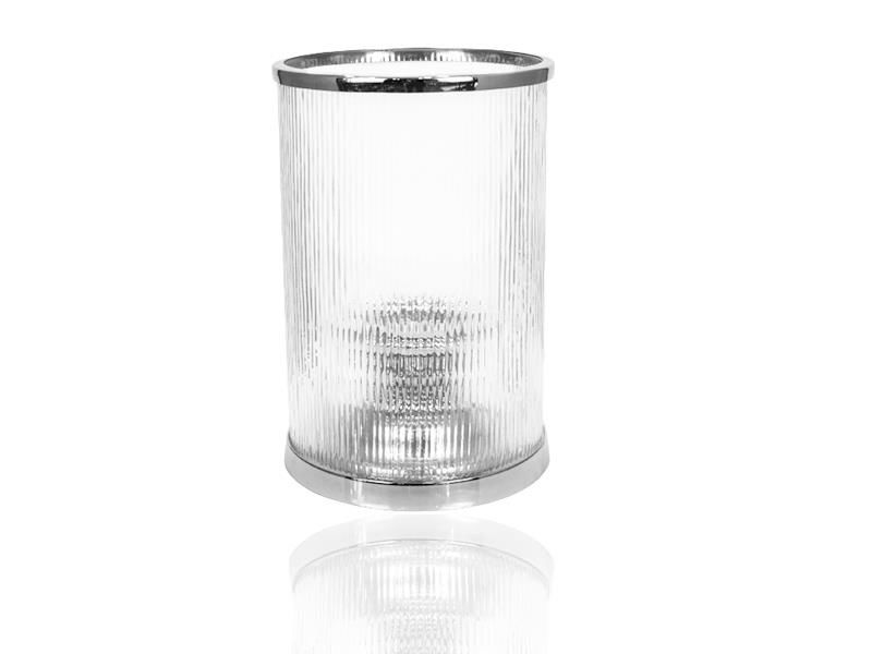 Ribbed Glass Gümüş Büyük Hurricane 25x25x33 Cm