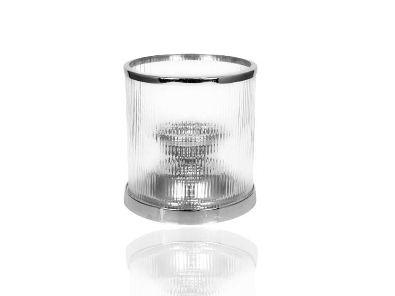 Ribbed Glass Gümüş Küçük Hurricane 25x25x23 Cm