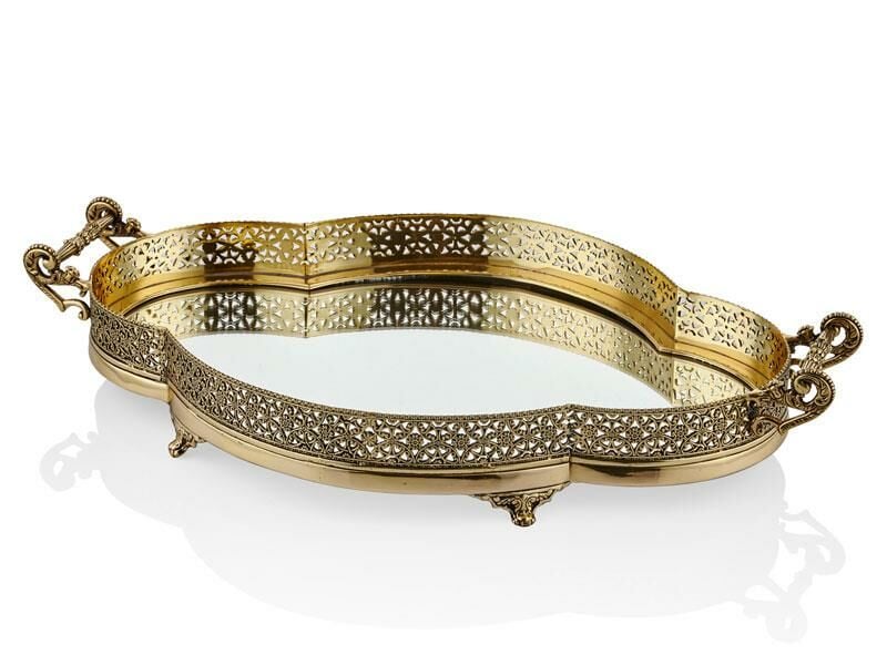 Mirror Antique Gold Tepsi Jardinyer 62x38x11 Cm