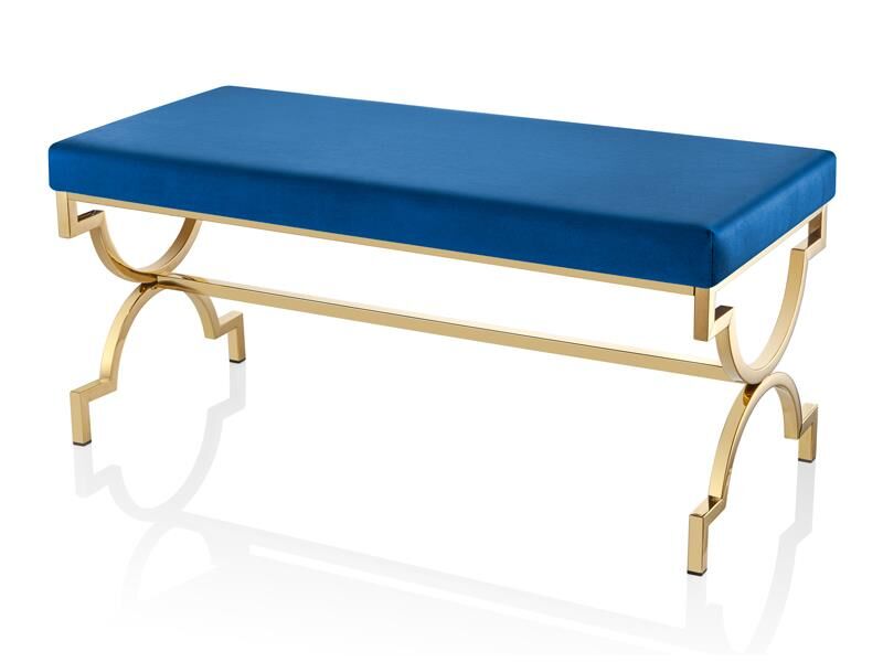 Hannah Mavi Altın Metal Dikdörtgen Koltuk 99x46 Cm