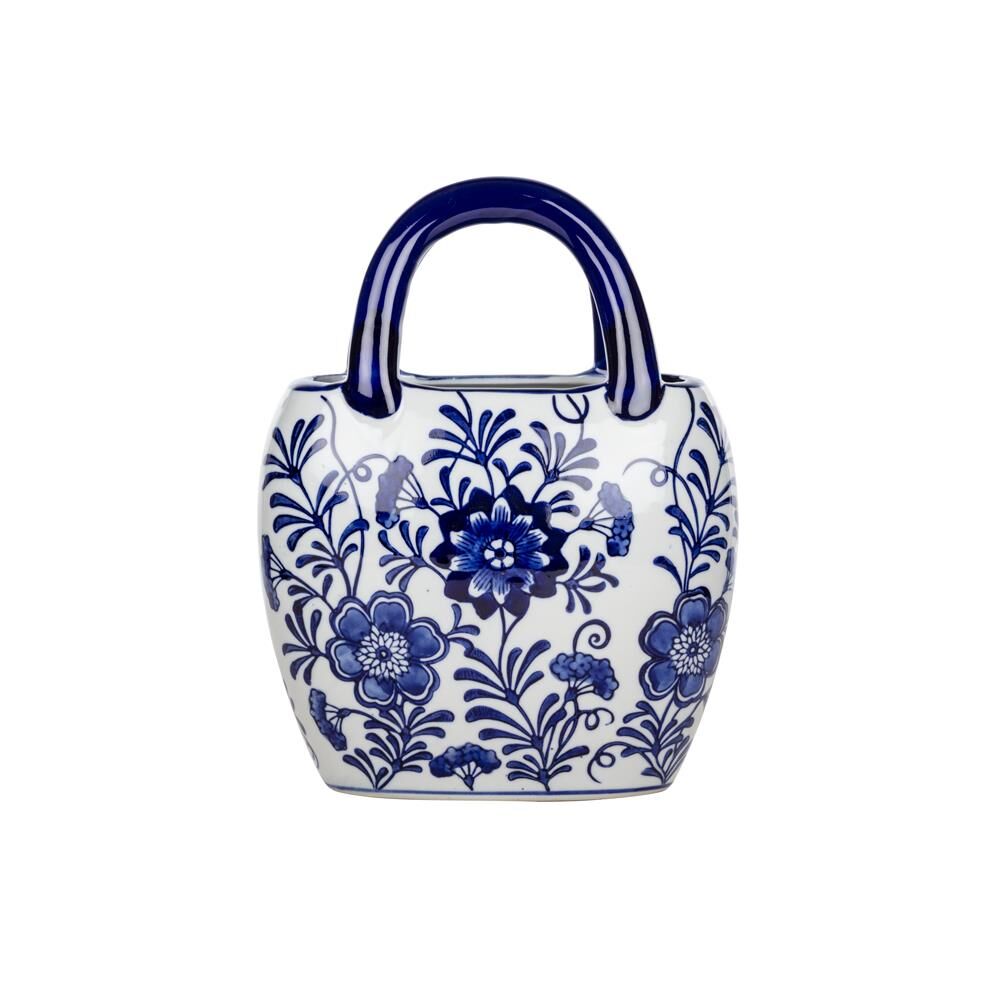 Blue Blanc Oval Çanta Vazo 27 cm