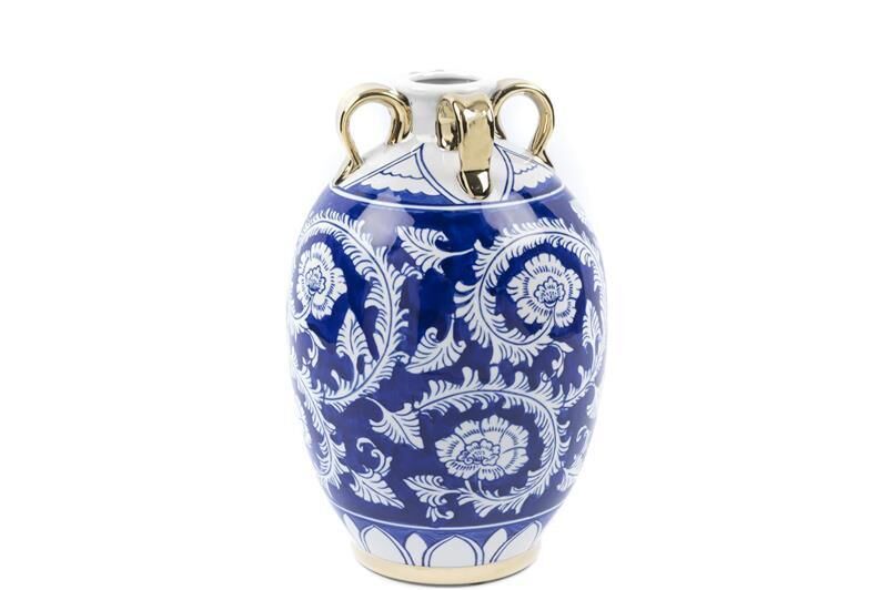 Bleu Blanc Gold Seramik Vazo 32 Cm