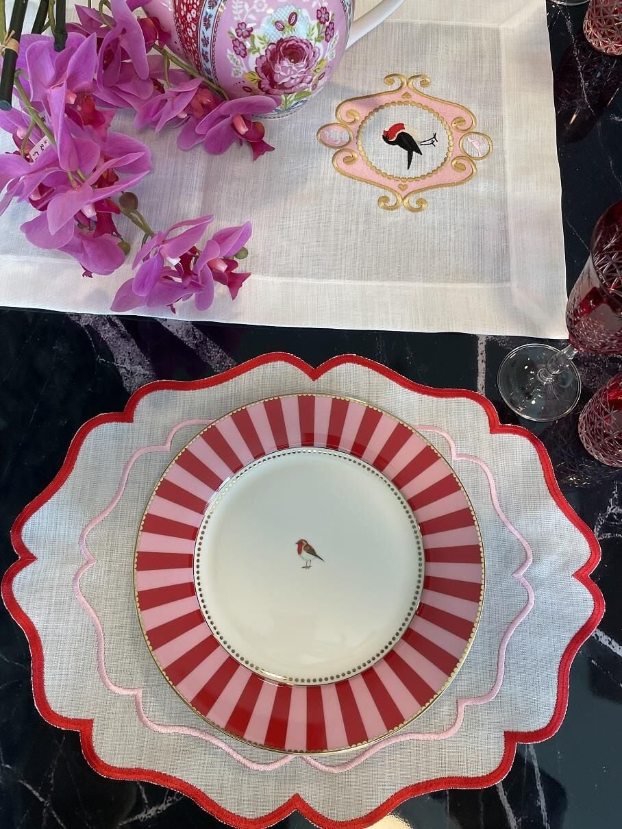 Kırmzı-Pembe Sargılı Oval Form Amerikan Servis 37x47 cm