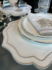 Gümüş Simli Ekru Fay Amerikan Servis 37x47 cm