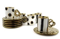 Lalin Siyah Beyaz Gold 2li Asorti 6lı Kahve Fincanı Seti 90cc