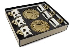 Lalin Siyah Beyaz Gold 2li Asorti 6lı Kahve Fincanı Seti 90cc