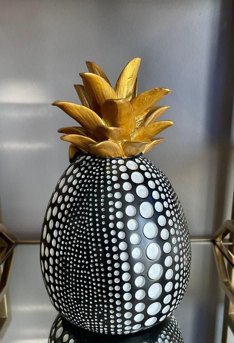 Siyah Gold Ananas Resin Obje 11x21 Cm