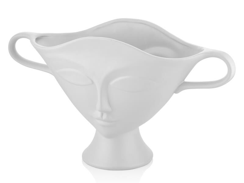 Anıtas Kulplu Face Beyaz Dekoratif Vazo 50,3x19,3x28,3 Cm