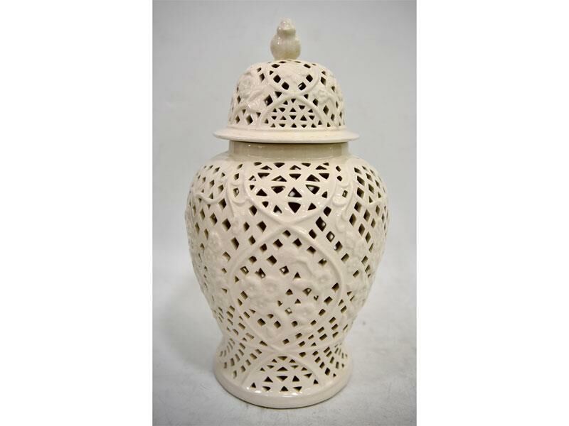 Kuş Ve Çiçek Desenli Beyaz Crack Küçük Kup 26x26x45 Cm