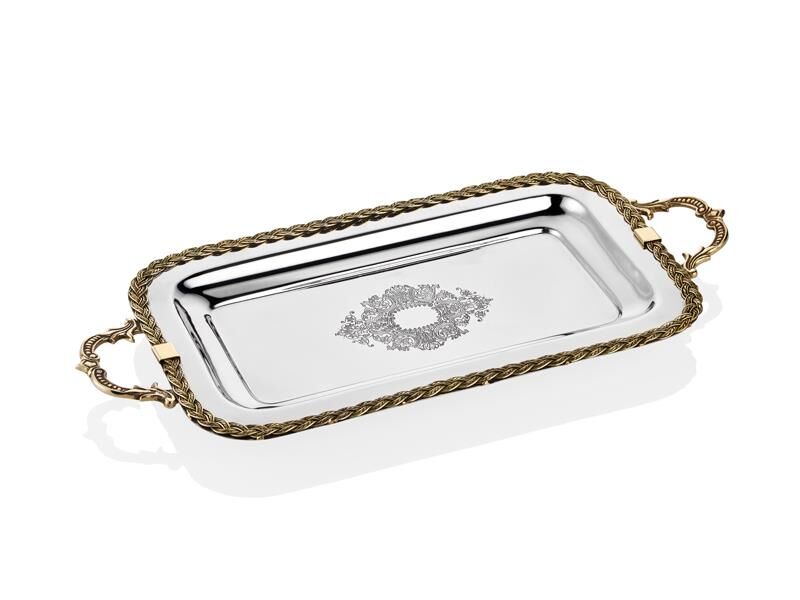 Black Pearl Halatlı Kulplu Dikdörtgen Tepsi Küçük 46.5x21.5x5.5 Cm