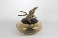 Bronz Kırlangıç Cam Obje 20x24cm