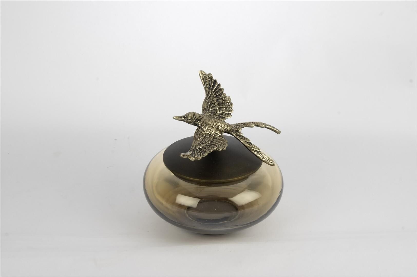 Bronz Kırlangıç Cam Obje 15x17cm