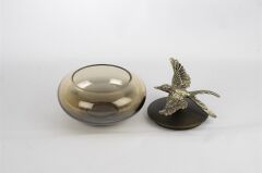 Bronz Kırlangıç Cam Obje 15x17cm