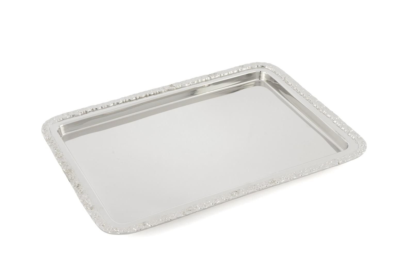 Silver Çiçek İşlemeli Tepsi 24x33cm