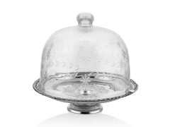 Halatlı Büyük Boy Cam Kapaklı Kek Standi 30,5x30,5x32 Cm Full Nickel