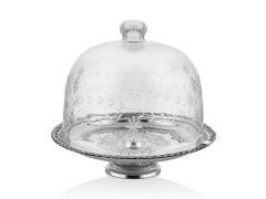 Halatlı Büyük Boy Cam Kapaklı Kek Standi 30,5x30,5x32 Cm Full Nickel