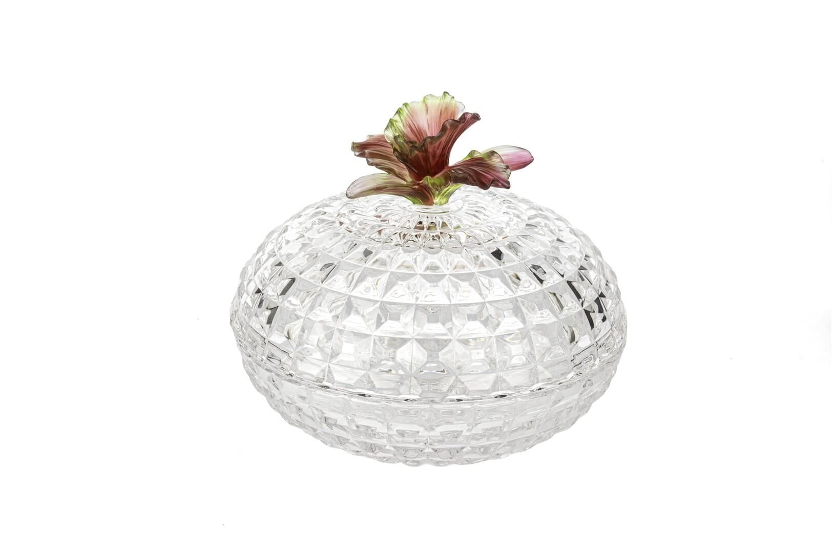 Pembe Yeşil Çiçek Kristal Şekerlik 21x19cm