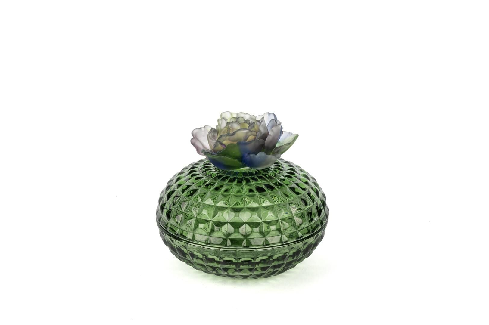 Yeşil Çiçek Kristal Şekerlik 17x15cm