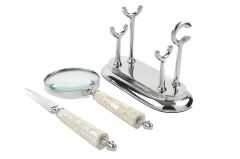Gümüş Sedef Büyüteç Mektup Açıcı Set 28x10x14cm