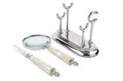 Gümüş Sedef Büyüteç Mektup Açıcı Set 28x10x14cm