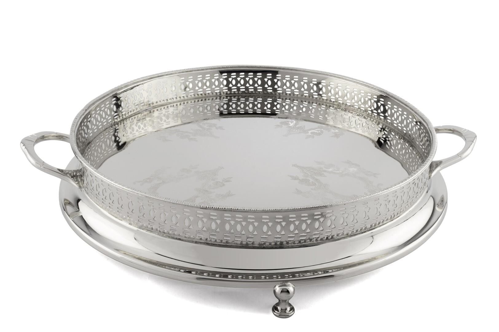 Luxe Metallic Yuvarlak Tabanlı Tepsi 53x47x11cm