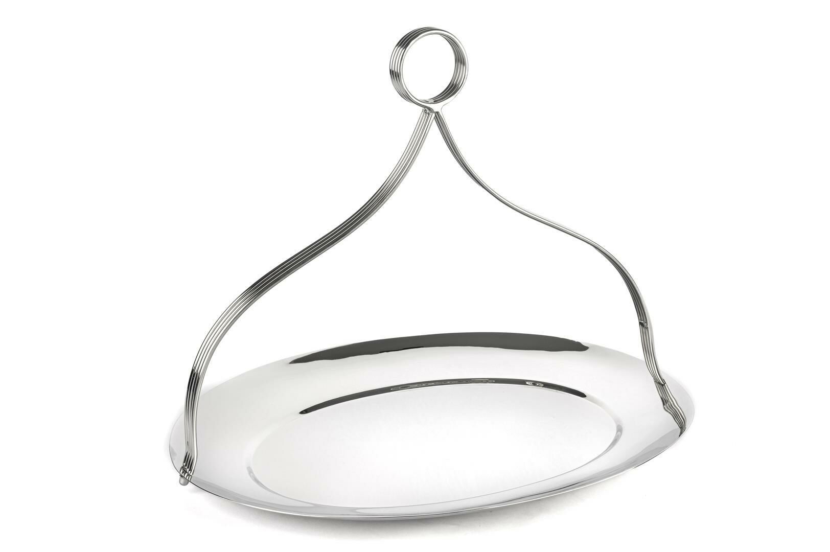 Gümüş Oval Kulplu Metal Tepsi 38x28x30cm
