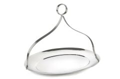 Gümüş Oval Kulplu Metal Tepsi 38x28x30cm