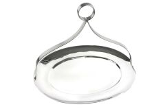 Gümüş Oval Kulplu Metal Tepsi 38x28x30cm