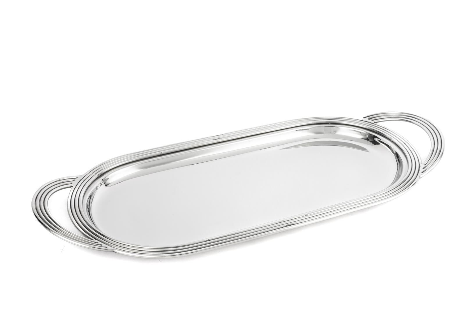 Gümüş Oval Kulplu Metal Tepsi 48x21cm