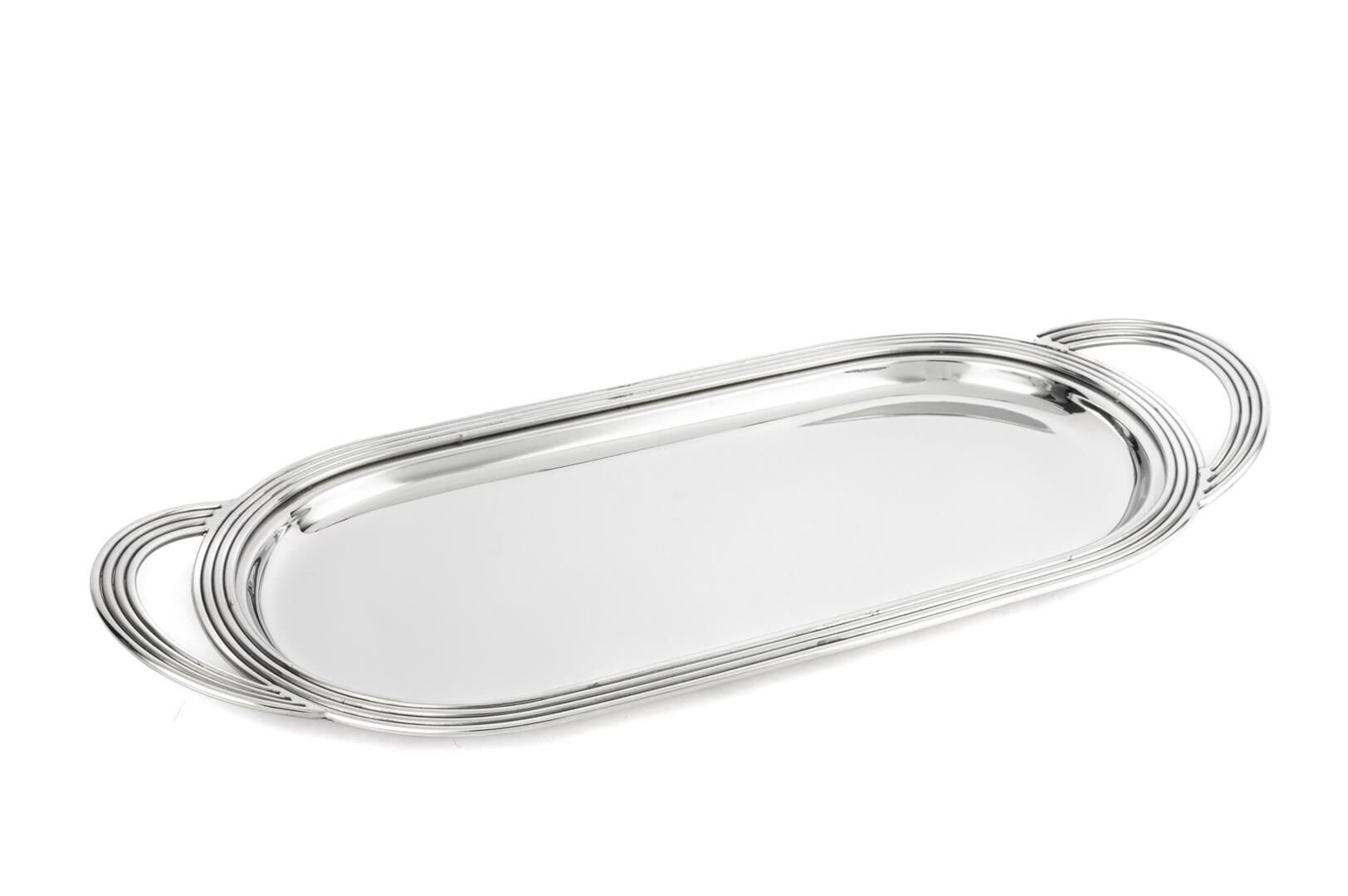 Gümüş Oval Kulplu Metal Tepsi 48x21cm