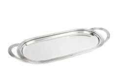 Gümüş Oval Kulplu Metal Tepsi 48x21cm