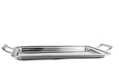 Gümüş Dik Kulplu Metal Tepsi 55x29cm