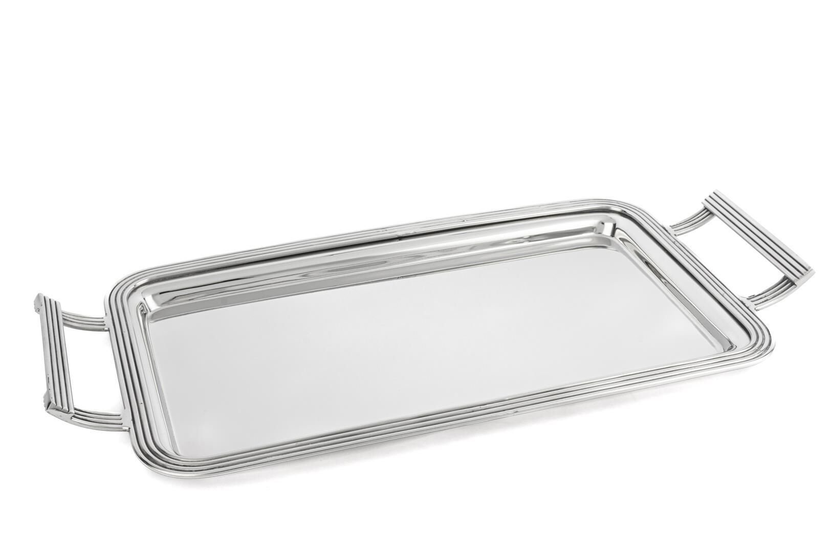 Gümüş Dik Kulplu Metal Tepsi 50x24cm