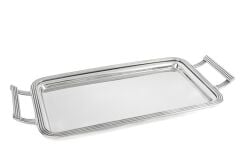 Gümüş Dik Kulplu Metal Tepsi 50x24cm