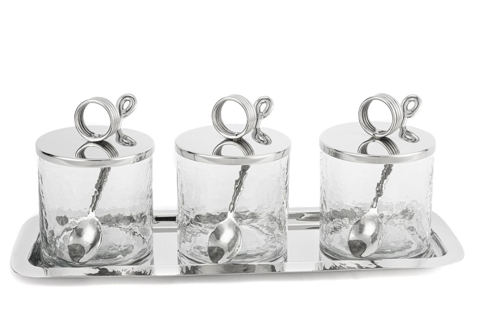 Gümüş Tepsili 3lü Kavanoz Seti 35x14x13cm