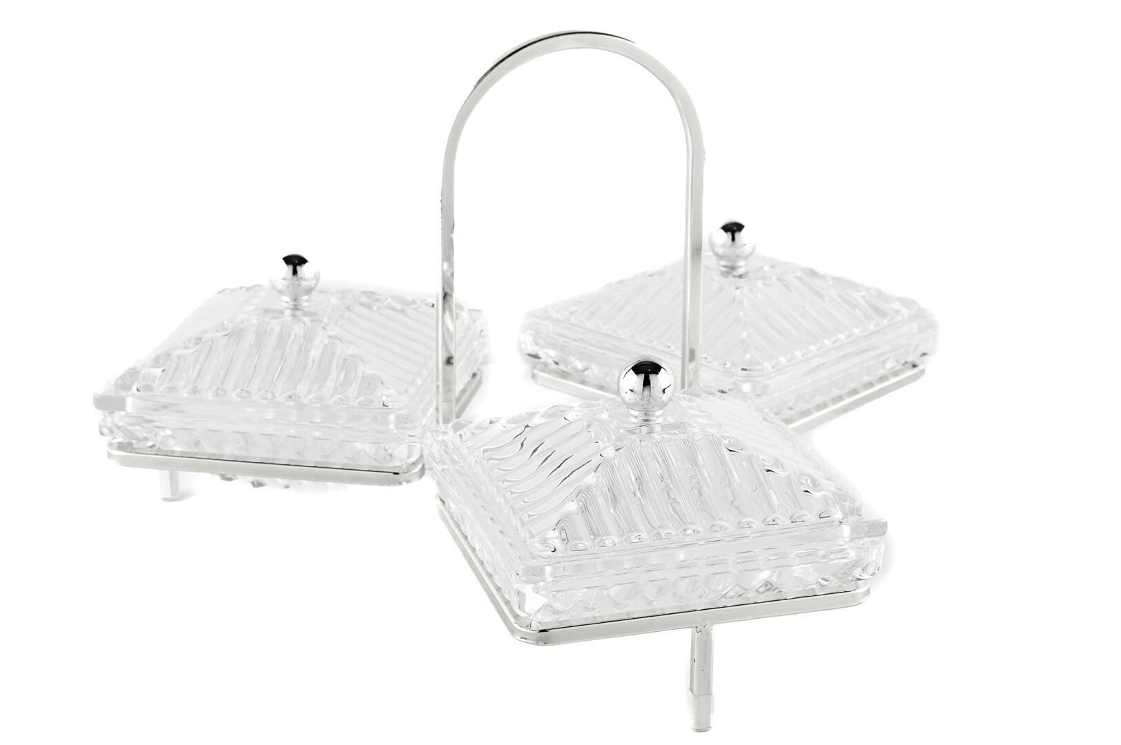 Gümüş Standlı 3lü Kapaklı Servis 34x19cm