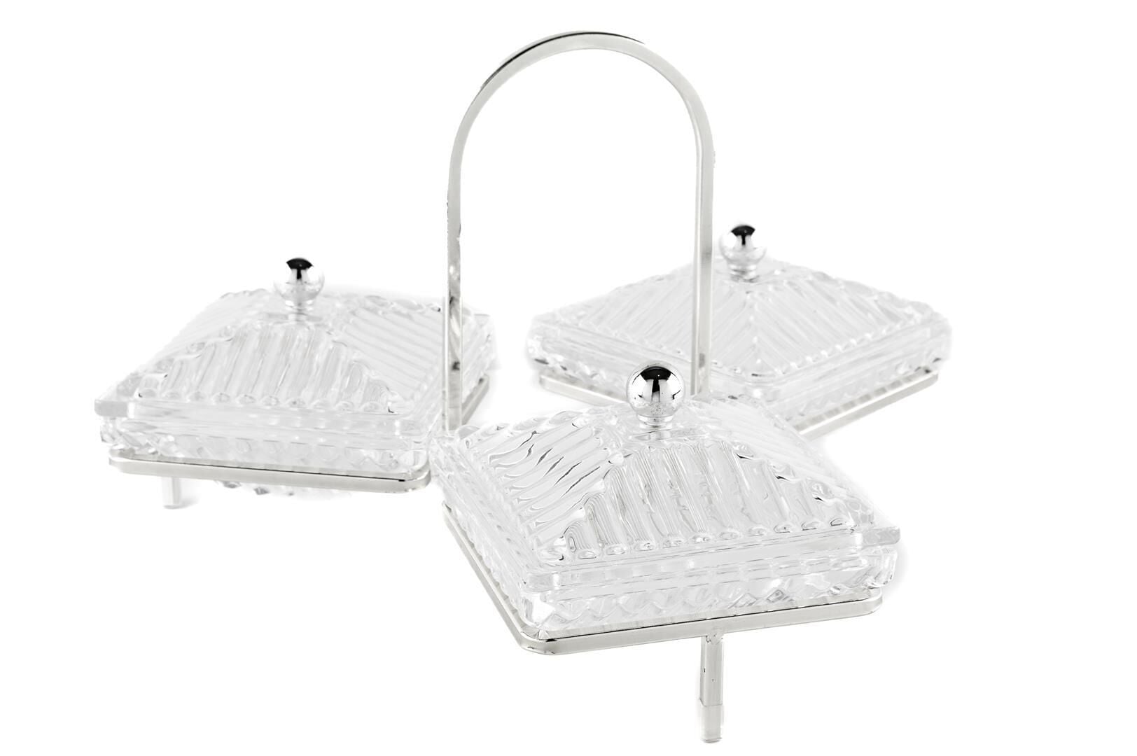 Gümüş Standlı 3lü Kapaklı Servis 34x19cm