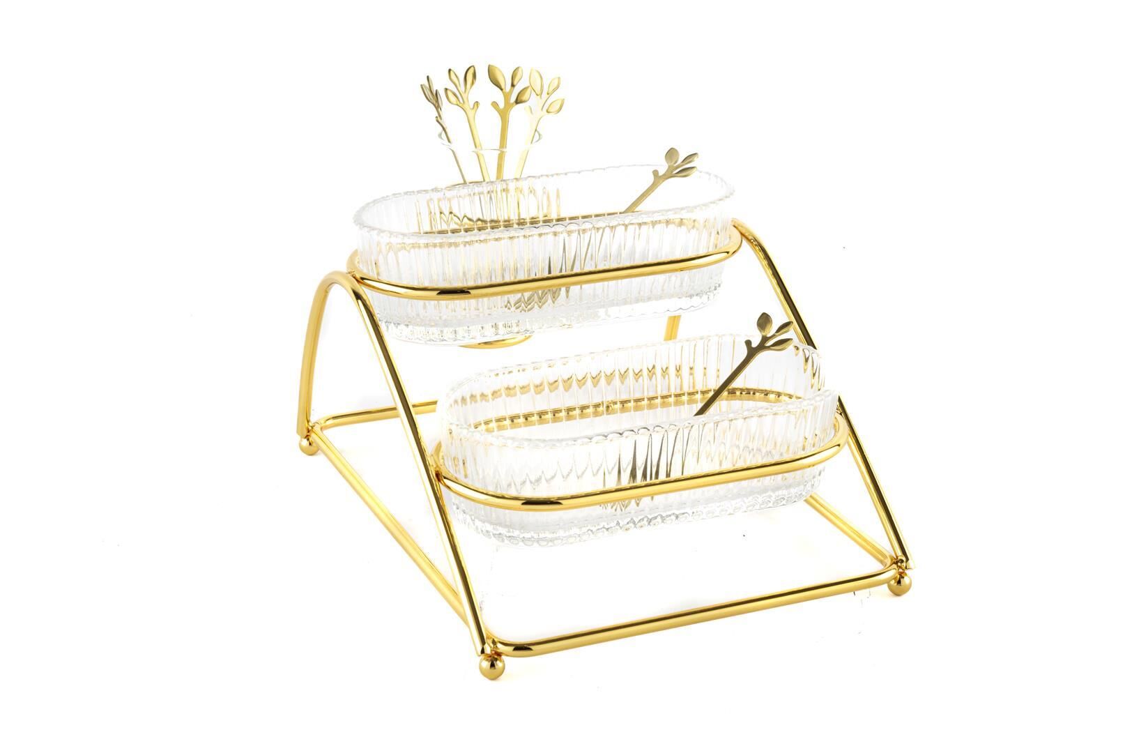 Gold 2 Katlı Metal Cam Servis 27x20x14cm