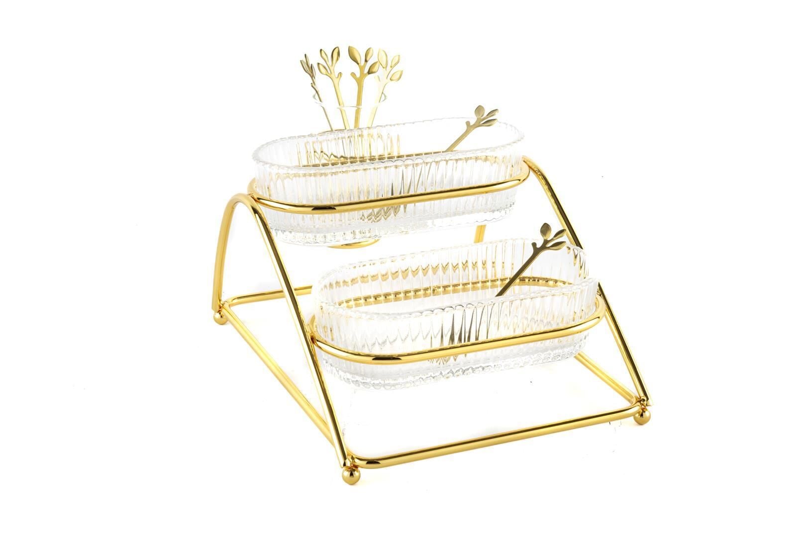 Gold 2 Katlı Metal Cam Servis 27x20x14cm