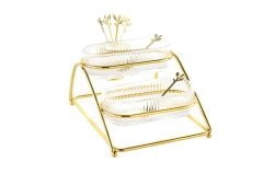 Gold 2 Katlı Metal Cam Servis 27x20x14cm