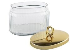 Gold Kapaklı Oval Cam Kavanoz 18x14x16cm