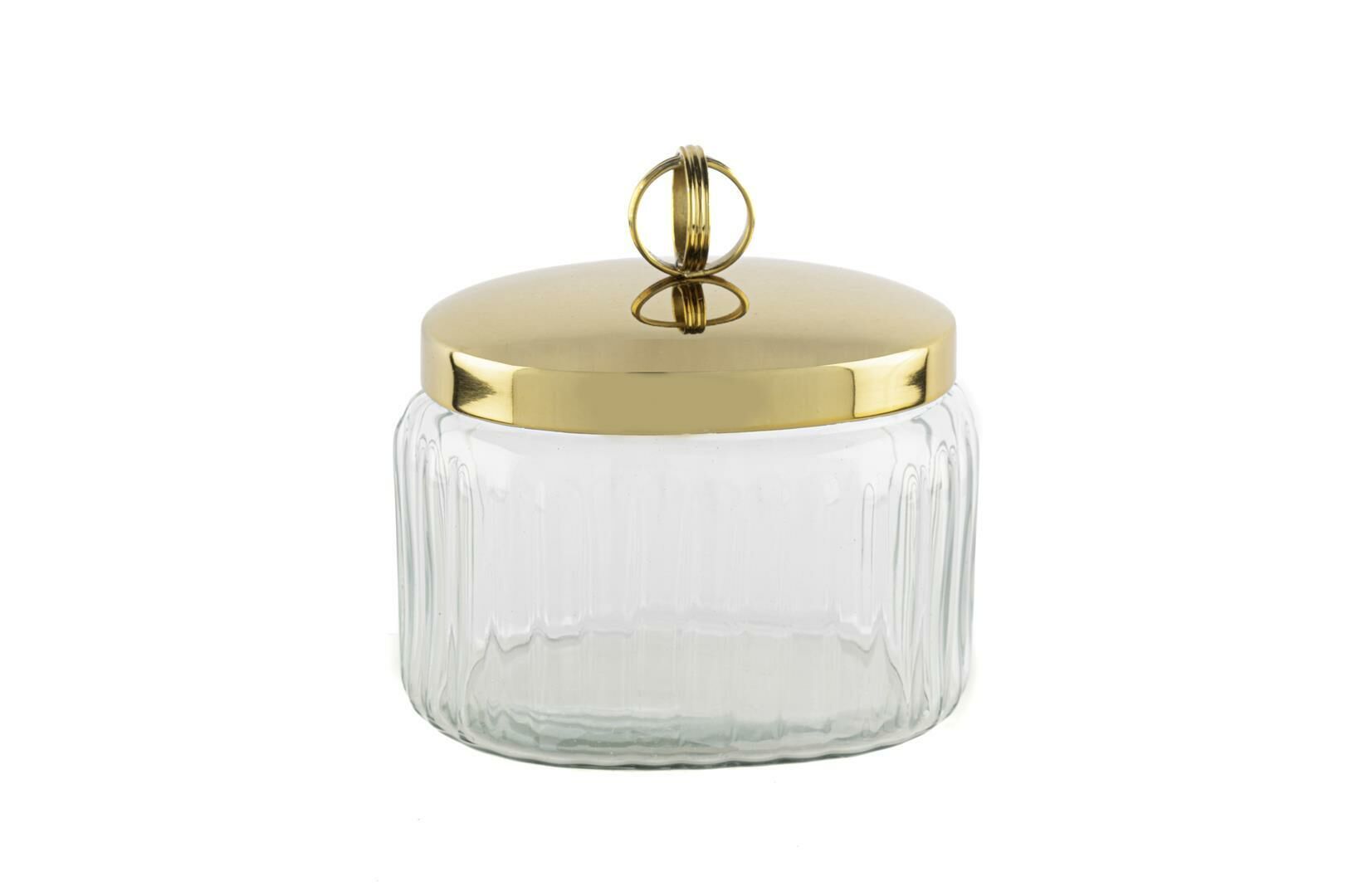 Gold Kapaklı Oval Cam Kavanoz 14x10x14cm