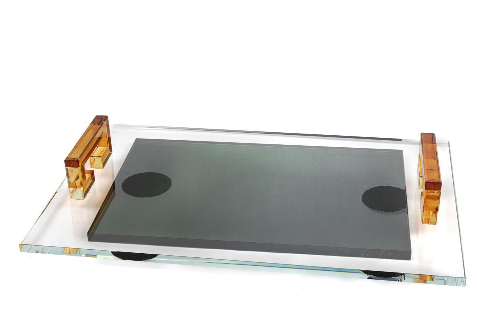 Amber Kulplu Yeşil Cam Tepsi 40x26x7cm