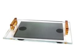 Amber Kulplu Yeşil Cam Tepsi 40x26x7cm