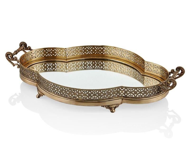 Mirror Antique Pirinç Tepsi Jardinyer 62x38x11 Cm